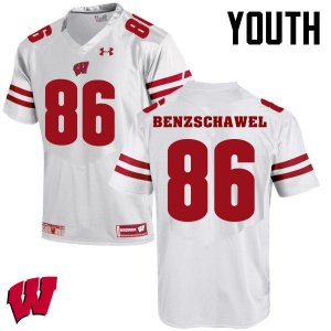 Youth Wisconsin Badgers NCAA #86 Luke Benzschawel White Authentic Under Armour Stitched College Football Jersey GM31L47RG